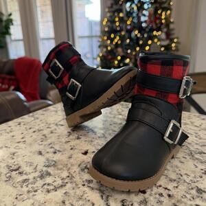 Girls Toddler Size 7 Stepping Stones Boots Red Black Buffalo Zip Closure
